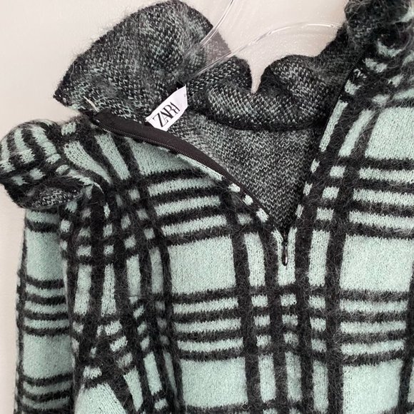 ZARA wool mohair sweater NWT green black S ruffle shoulder soft - Picture 10 of 13